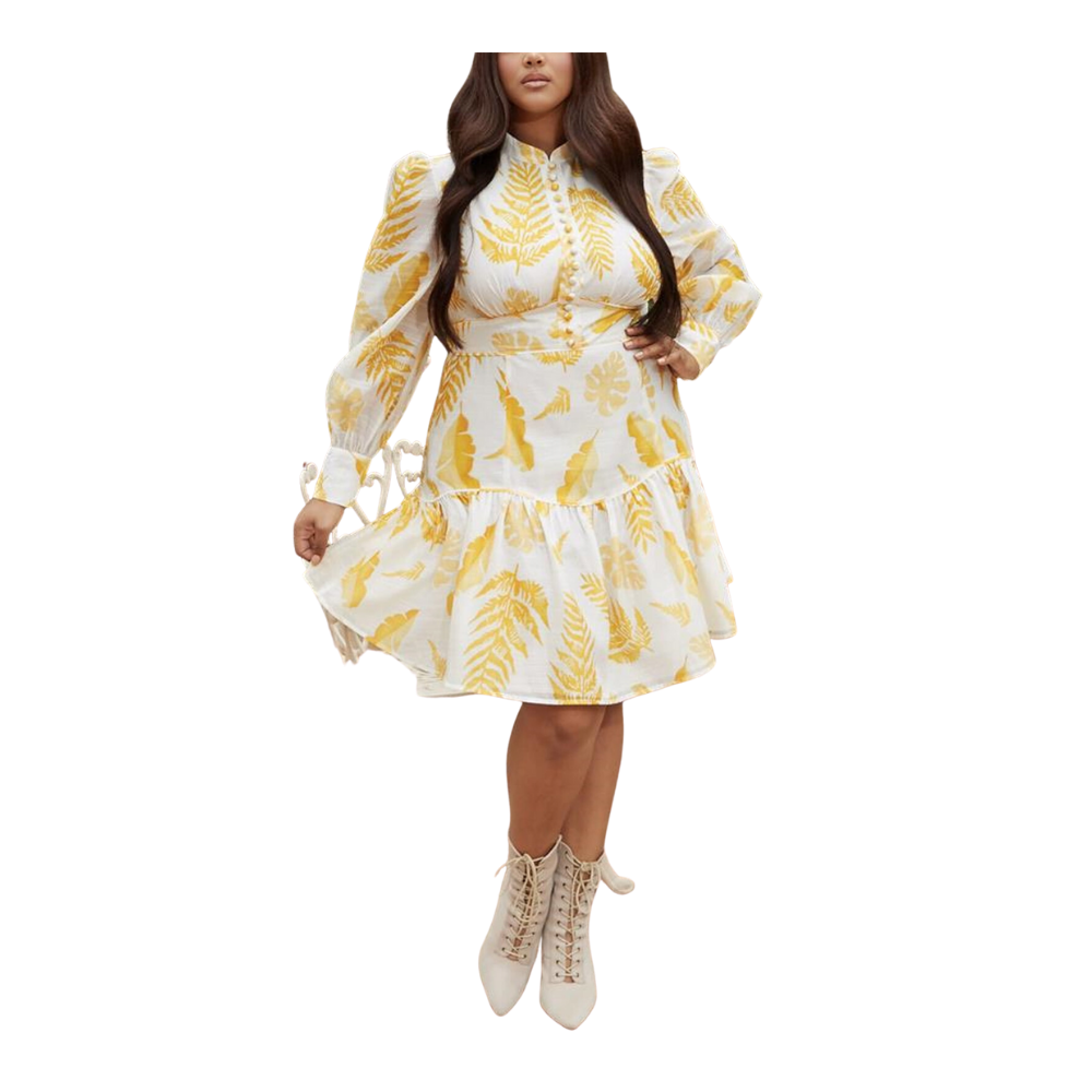 L'atiste by Amy Leaf Print Dress 3X / Yellow L'atiste by Amy Leaf Print Dress 3X / Yellow