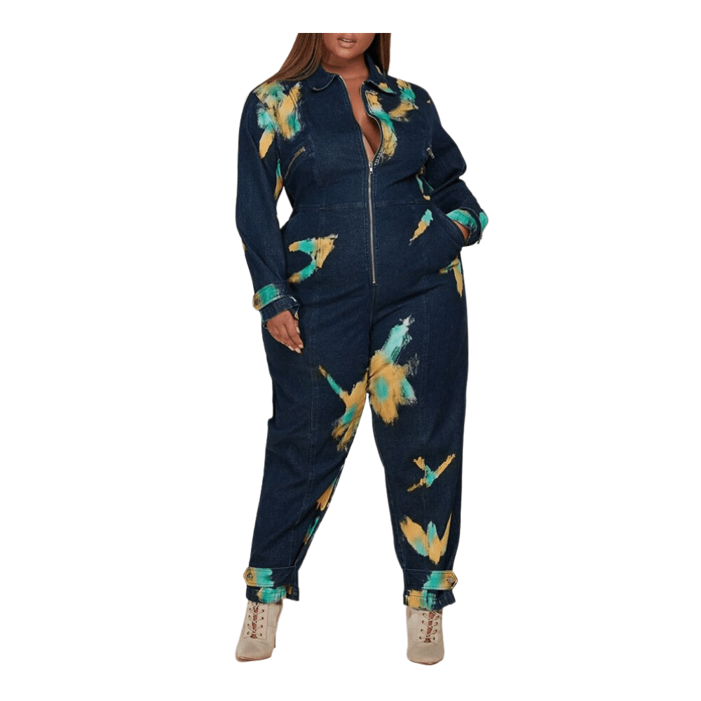 L'atiste by Amy Print Denim Jumpsuit Walk With Me Boutique