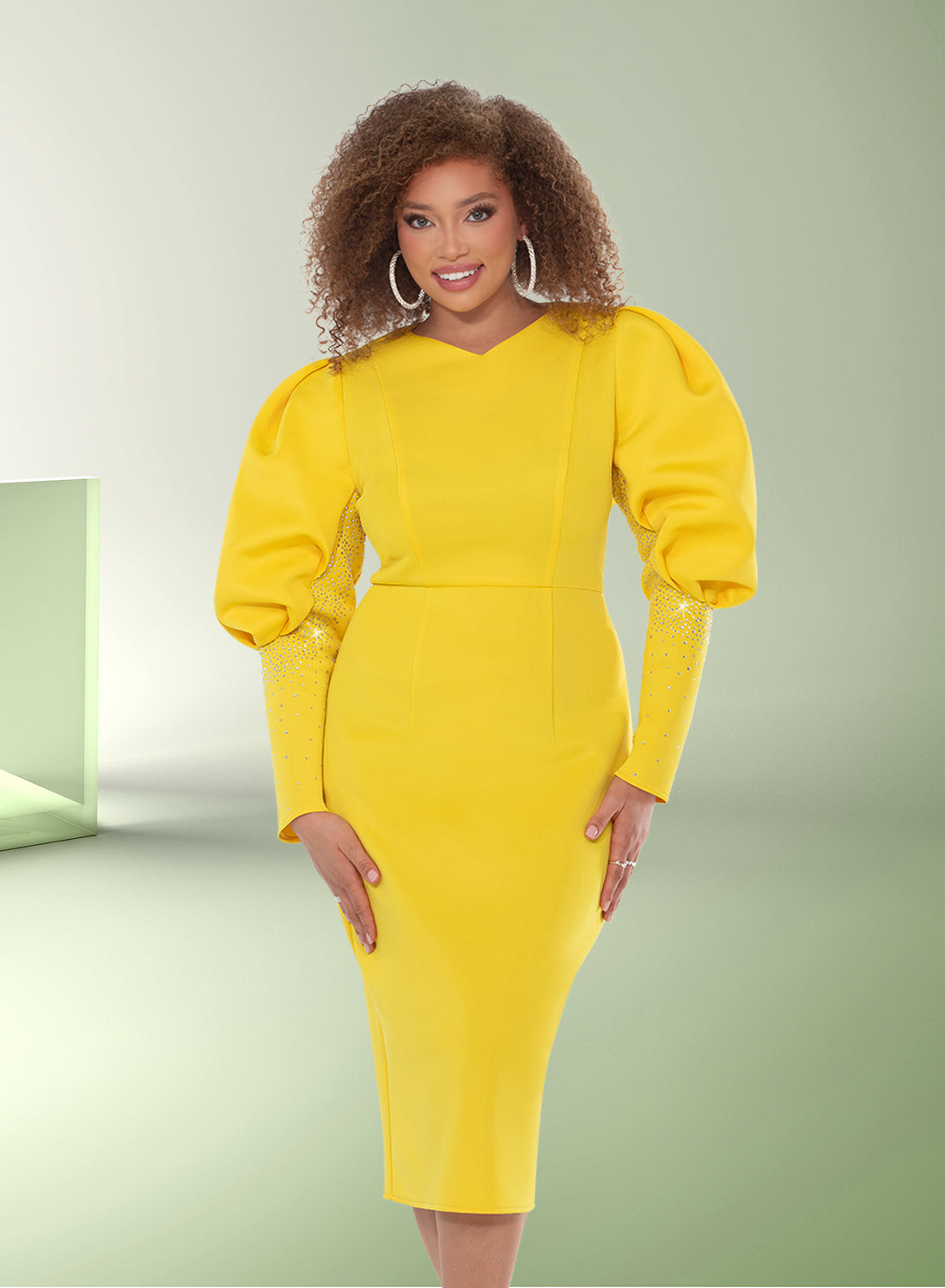 Donna Vinci Puff Sleeve Rhinestone Trim Dress The Immediate Resource