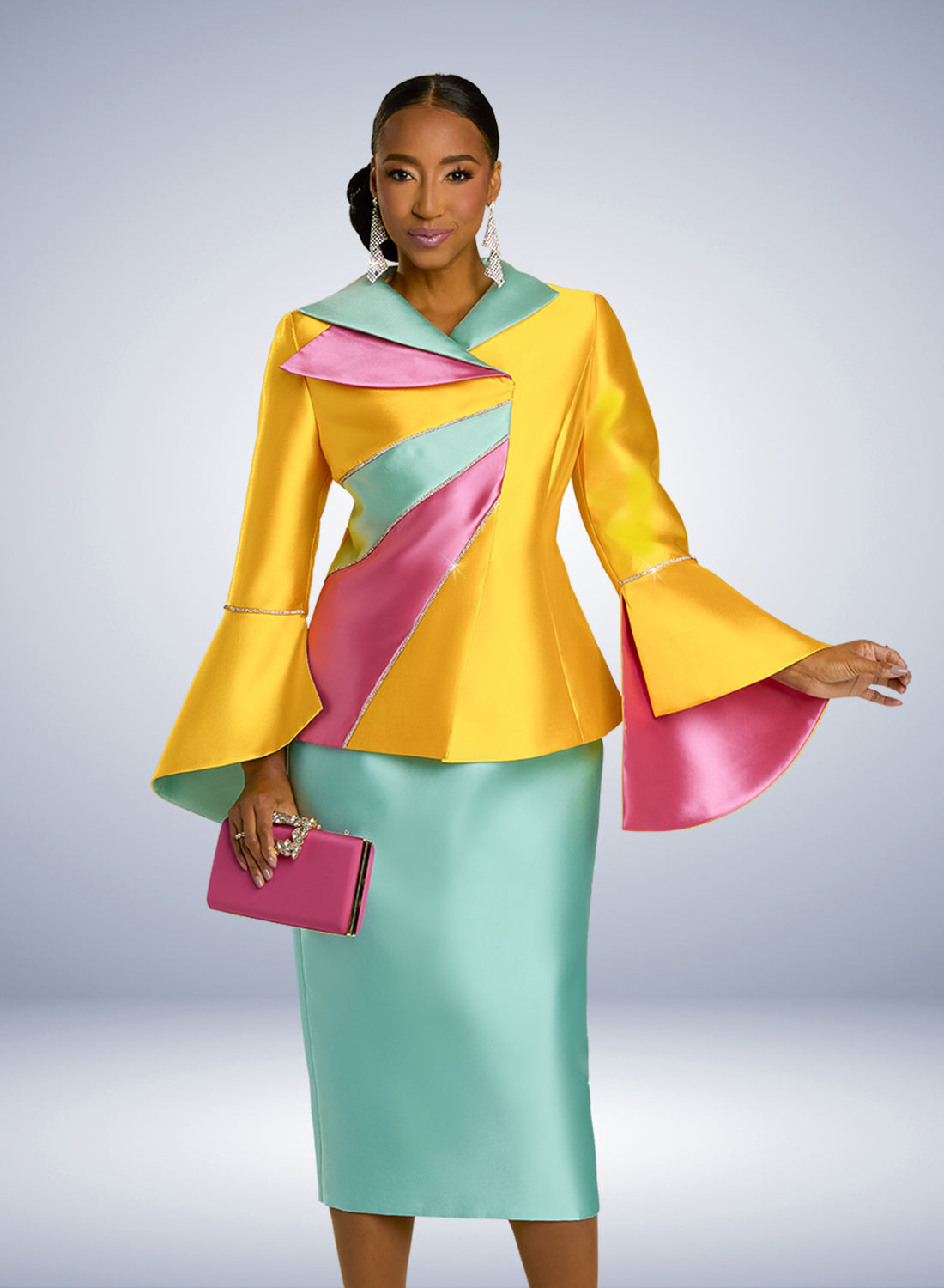 Donna Vinci Silk Rhinestone Trim Skirt Suit Walk With Me Boutique