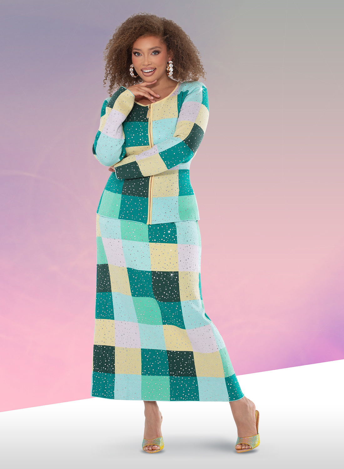 Donna Vinci Rhinestone Trim Zip Up Skirt Suit The Immediate Resource