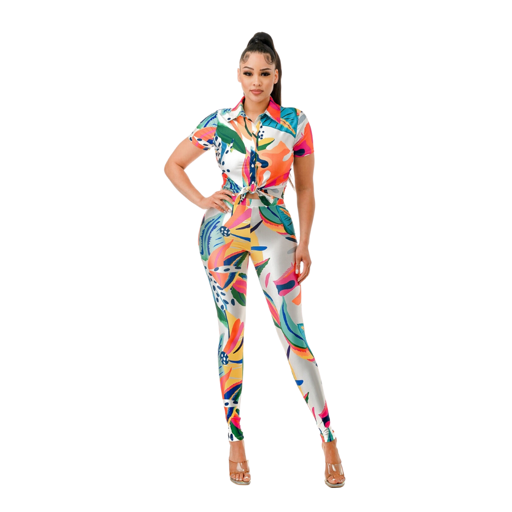 Highlight Print 2pc Pant Set Walk With Me Boutique