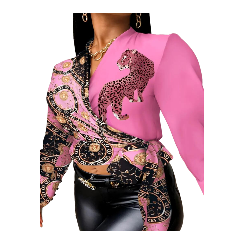 Leopard & Floral Print Wrap Blouse Walk With Me Boutique