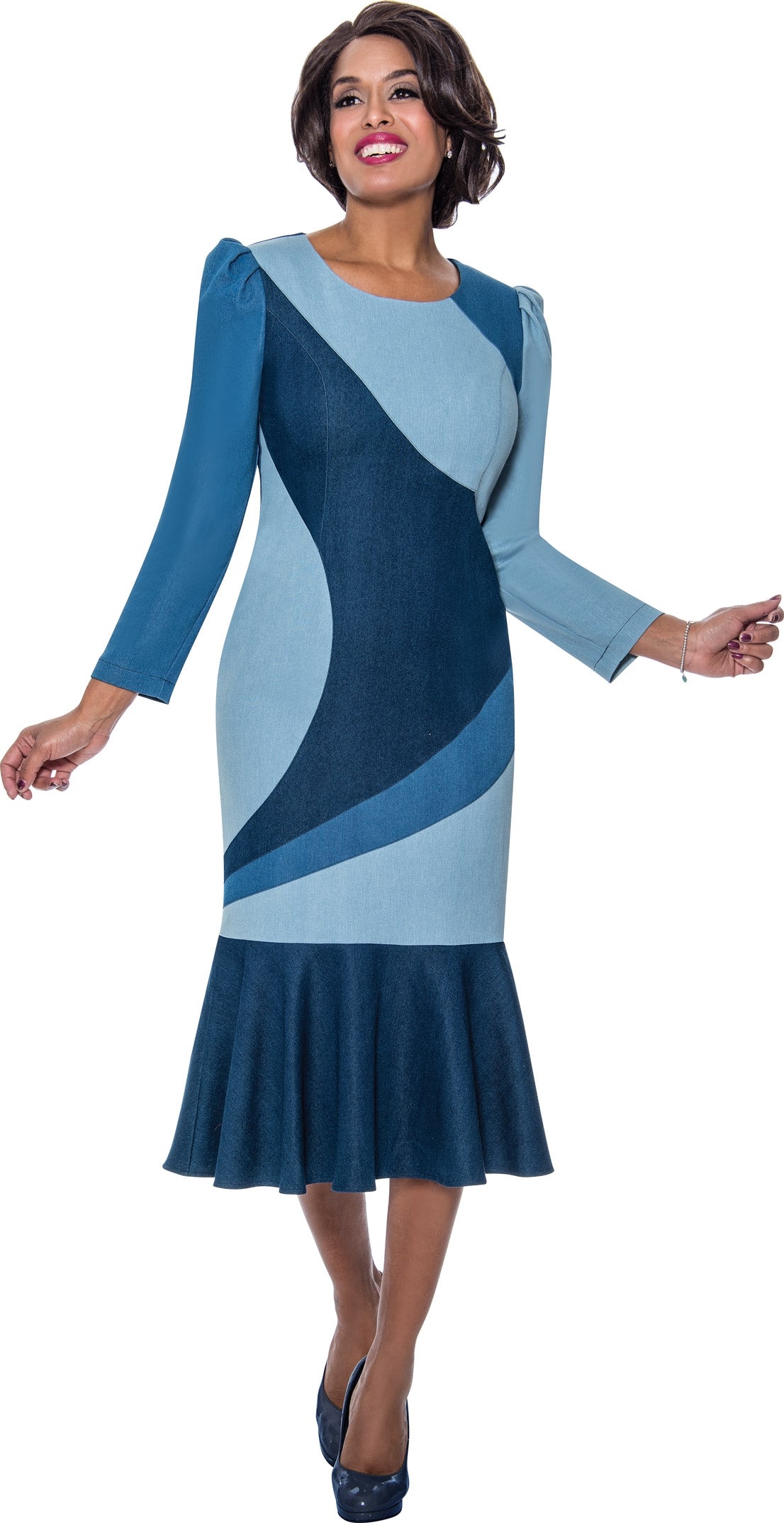 Devine Sport Color-block Ruffle Trim Denim Dress Walk With Me Boutique