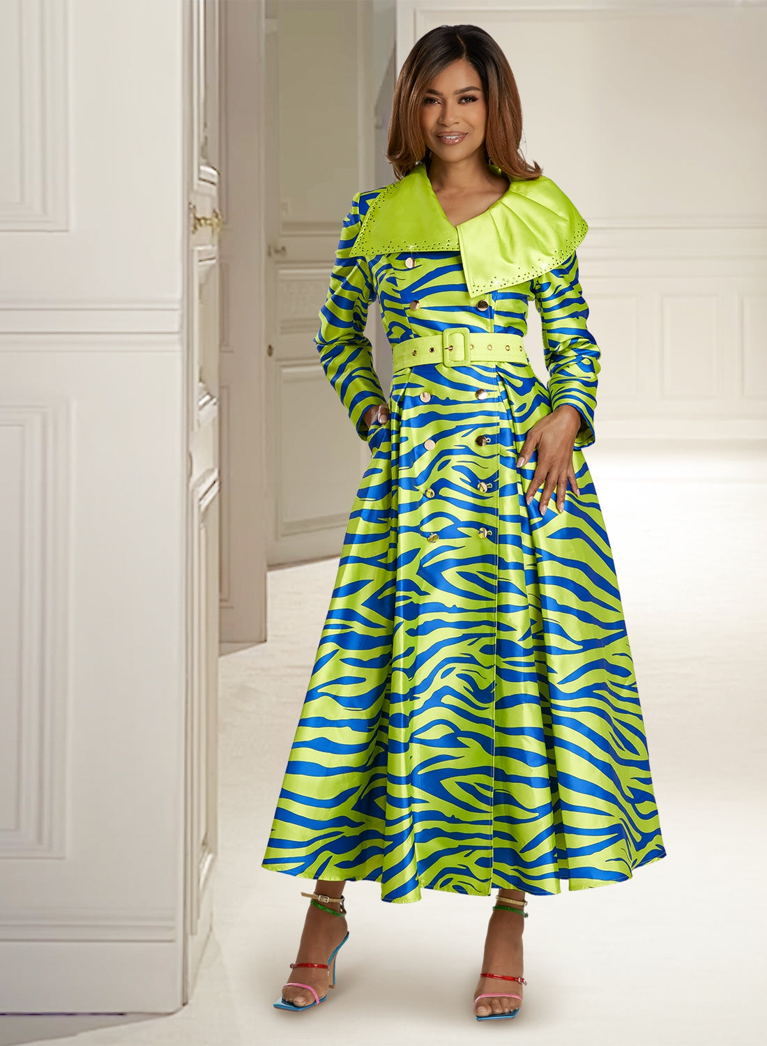 Donna Vinci Tiger Print Rhinestone Trim Dress w/ Belt The Immediate Resource