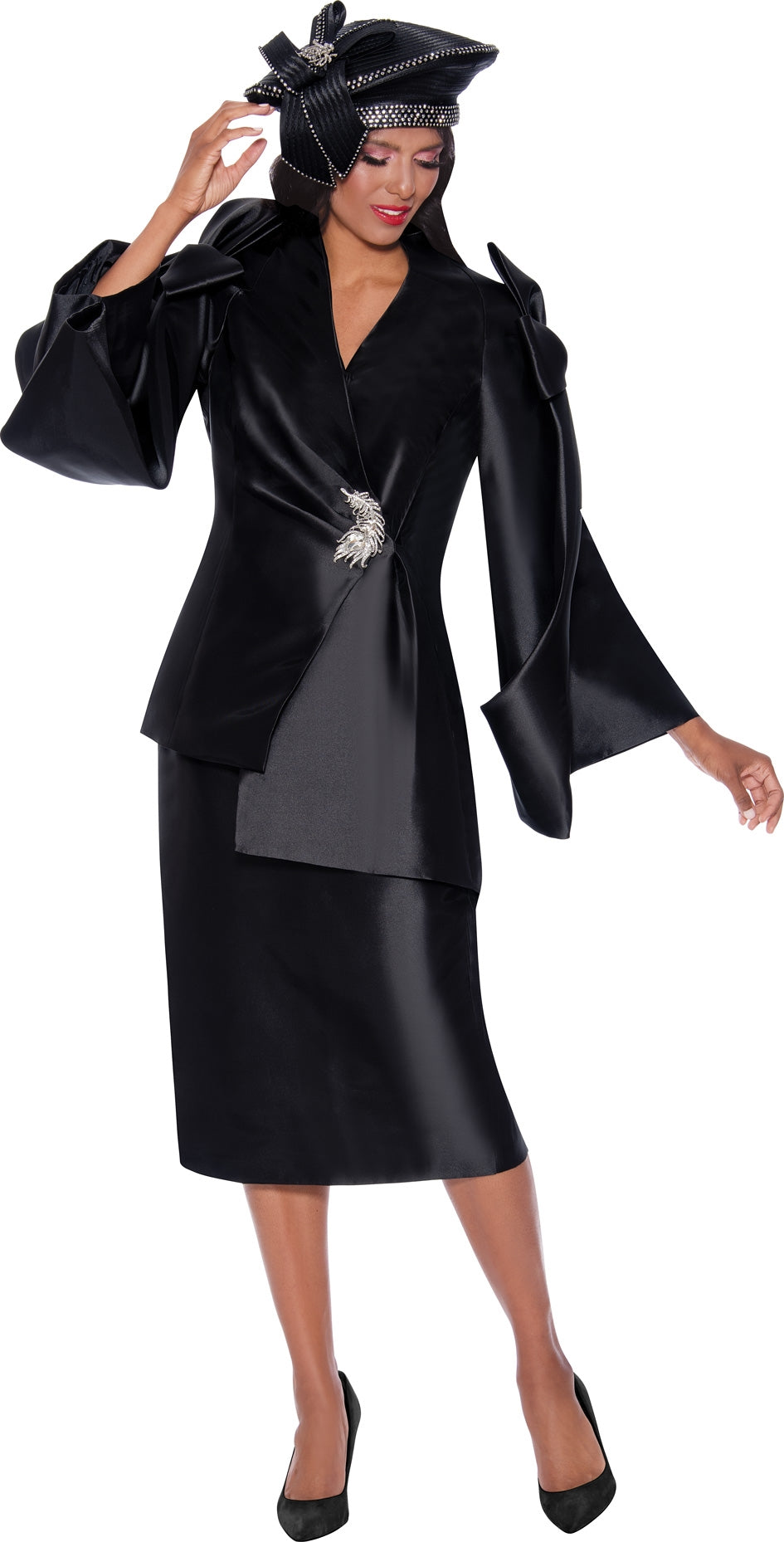 GMI Bow Sleeve Asymmetrical Twill 3pc Skirt Suit The Immediate Resource