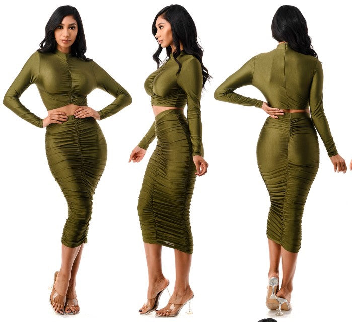 Highlight Ruched Stretch Knit 2pc Skirt Set Walk With Me Boutique