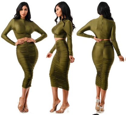 Highlight Ruched Stretch Knit 2pc Skirt Set Walk With Me Boutique