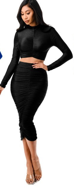 Highlight Ruched Stretch Knit PlusSize 2pc Skirt Set Walk With Me Boutique