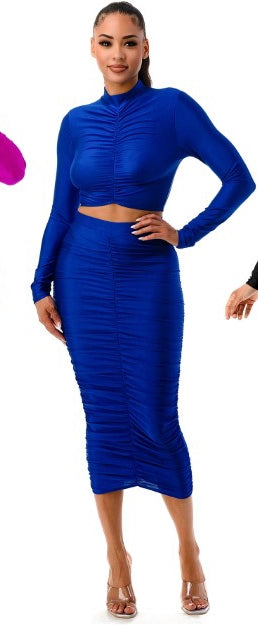 Highlight Ruched Stretch Knit PlusSize 2pc Skirt Set Walk With Me Boutique