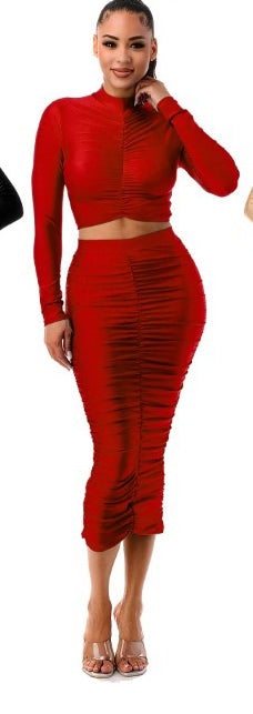 Highlight Ruched Stretch Knit PlusSize 2pc Skirt Set Walk With Me Boutique