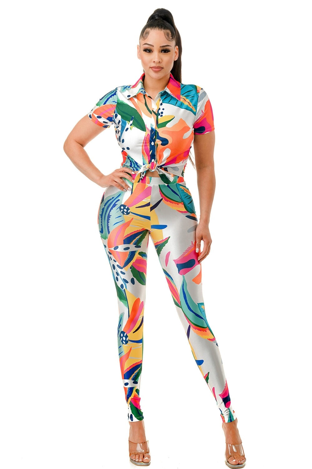 Highlight Print 2pc Pant Set Walk With Me Boutique