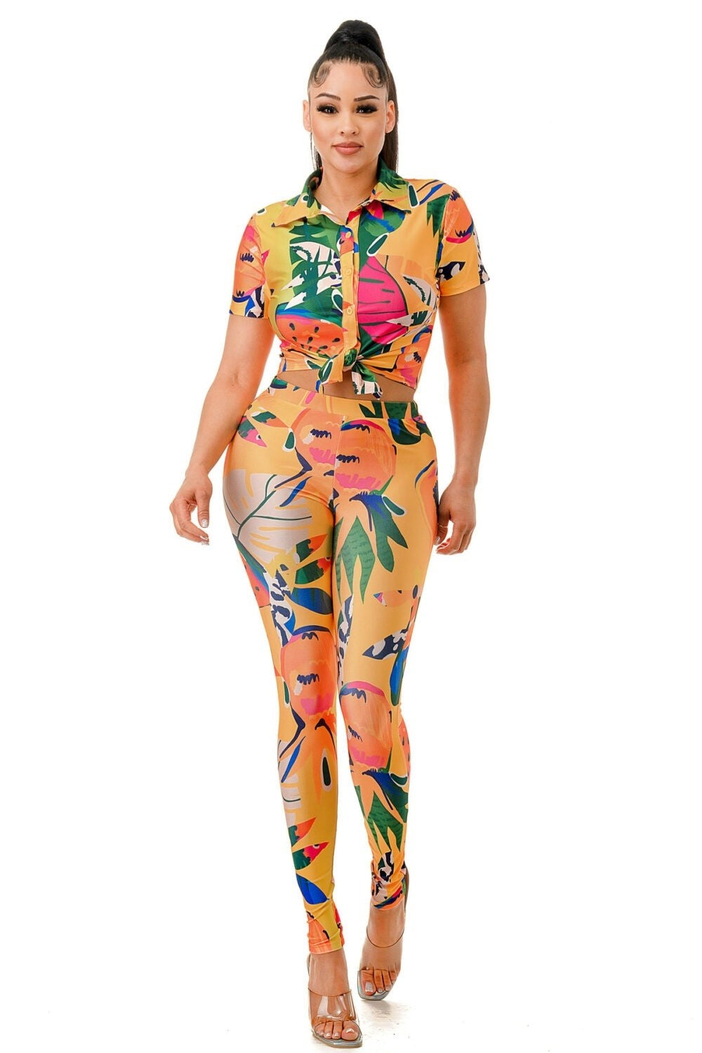 Highlight Print 2pc Pant Set Walk With Me Boutique