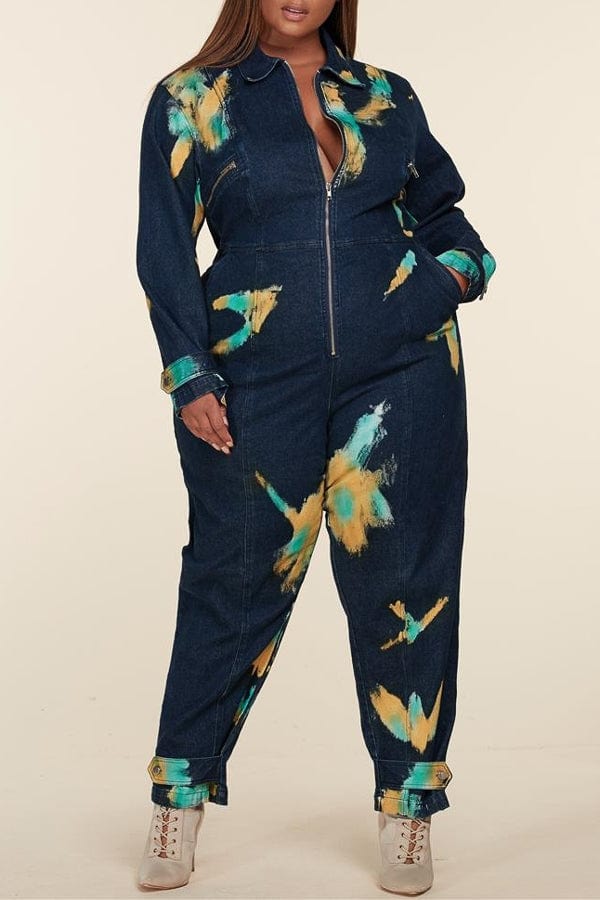 L'atiste by Amy Print Denim Jumpsuit Walk With Me Boutique