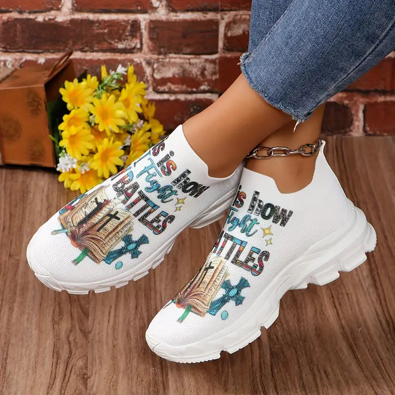 "How I Fight My Battles" Slip-on Sneakers Walk With Me Boutique